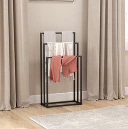 MEUNIQ staand handdoekrek 45 x 21,5 x 85 cm met 3 stangen, vrijstaand droogrek van staal voor badkamer, slaapkamer of wasruimte, zwart — thumbnail 5