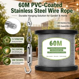 SnelShoppen - 94-delige draadset, 60m/2mm RVS tuin draad, PVC-gecoat, inclusief M4 spanbouten, ideaal voor klimplanten, feestverlichting, foto ophange — thumbnail 5