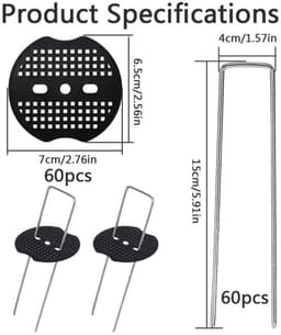Grondankers 60 Stuks - Anti-Roest U-Haringen 150 x 40 mm - Grondhaken voor Onkruiddoek - Bevestigingsplaten 6,5 x 7 cm - Betrouwbare Stabiliteit voor Tuin en Terras - Tuinankers — thumbnail 2