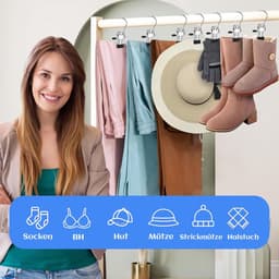 Dailygoods- Kleerhanger 20 stuks - Antislip Kledinghanger - Draagbare Wasknijpers - Roestvrij Staal - 360° Draaibare Haak - Verstelbare Rubberen Clip — thumbnail 5