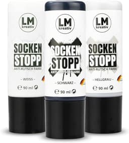 LM-Kreativ Sock Stop Liquid - antislip textielverf set 3x90 ml - zwart wit grijs — thumbnail 1