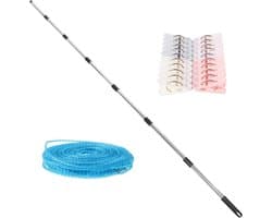 Waslijn Droogset - Wasstok Droogrek - Buiten Kleding Drogen - Telescopisch Verstelbaar - 250 cm - Zilver