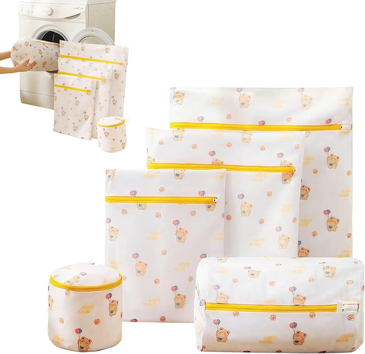 Set van 5 waszakken met honingraatstructuur en ritssluiting voor fijne was, ondergoed en delicate kleding — afbeelding 1