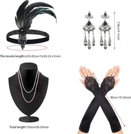 4 stuks 1920 accessoireset, vintage kostuumaccessoires, Gatsby haarband, flapper, hoofdband, parelketting, oorbellen, lange handschoenen, flapperaccessoires, Great Gatsby-accessoires voor — thumbnail 3