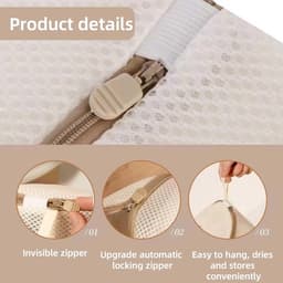 waszakken voor sokken 3 stuks – net mesh waszakken met rits – fijnwas zakken voor wasmachine – wit – beschermt sokken en delicate kleding tijdens het wassen — thumbnail 3