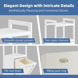 wasmandkast met verwijderbare mand en twee open planken, ruimtebesparende badkamerkast van bamboe, geschikt voor kleding, handdoeken en speelgoed, wit — thumbnail 3