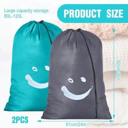 Waszak Groot - 2 Stuks - Opvouwbaar - Nylon - Lichtgewicht - Capaciteit 80-120 Liter - 61 x 92 cm - Waszakken — thumbnail 3