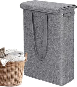 REDOM Wasmand 39 x 19 x 60 cm – Smal en Opvouwbaar – Met Deksel en Handvatten – Ruimtebesparend voor Badkamer, Slaapkamer en Wasruimte – Donkergrijs — thumbnail 4