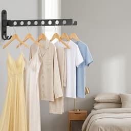 wandhaak met kledingventilator, aluminium kledingstang voor wandmontage, voor buiten, balkon, badkamer en wasruimte, zwart (8 gaten, 1 stuk) — thumbnail 3