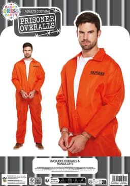 Oranje gevangenis jumpsuit voor volwassenen en heren, verkleedkostuum, veroordeelde ketelpak, gevangenenenoverall, gevangenisspringpak, verkleedoutfit, twee maten herenkostuum — thumbnail 5