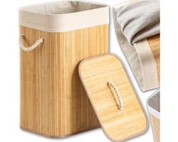 Merkloos Bamboe wasmand met deksel, 72L, opvouwbaar, ecru voering