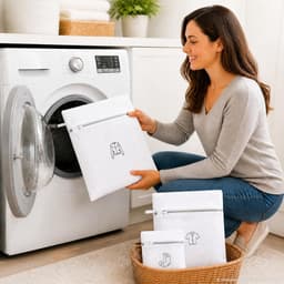 Set van 3 wasnetten voor wasmachine met ritssluiting, mesh waszakken | Herbruikbare waszak, drie maten van S tot XL, voor beha, sokken, jassen, reizen, wit — thumbnail 4