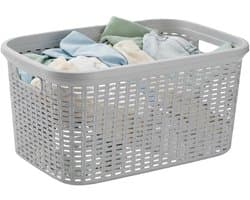 Plasticforte Wasmand - 35 liter - rotan - licht grijs - kunststof - 53 x 36 x 26 cm - draagmand - met handvatten - lichtgewicht