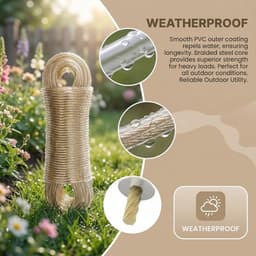 Waslijn 30 m met stalen kern - PVC-omhulsel - Flexibel - Voor buiten - Tuin/camping - Geschikt voor kleding en beddengoed - Ophanglijn — thumbnail 3