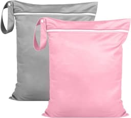 Natte zakken 38 x 48 cm, waterdichte waszak voor zwemkleding, luiers en strandhanddoeken, herbruikbaar met ritssluiting (set van 2, grijs + roze) — thumbnail 1