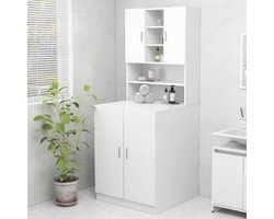 Wasmachinekast - Badkamerkast Organizer - Opbergen - Houten Constructie - 705 x 255 x 90 cm - Wit