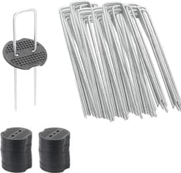 Grondankers voor tuinieren - Onkruidvlies - Tent - Verzinkt - 25 mm diameter - 15 cm lang - 4 cm breed - 50 stuks met bufferschijven — thumbnail 1