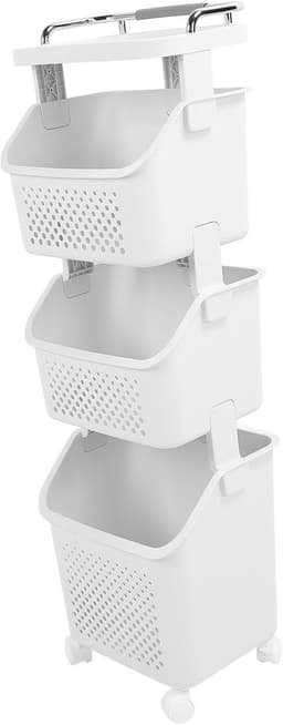 Rollende Kledingmand - Wasmand Wagen - Thuiswas Organiseren - Ruimtebesparend Stapelbaar - 43L x 35B x 31H cm - Wit — thumbnail 4