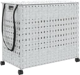 Wasmand met wieltjes - Opvouwbare mand - Was sorteren - Drie vakken - 66 x 35 x 60 cm - Wit — thumbnail 3