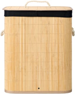 Kipit Wasmand van bamboe - 2x - zwart / bruin - 60 liter - 40 x 30 x 50 cm - met deksel - met binnendoek — thumbnail 2