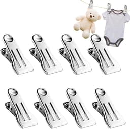 Metalen Was Knijpers - Klem Hangers - Was Ophangen - Roestvrij Staal - 8 Stuks - Wit — thumbnail 1