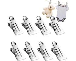 Metalen Was Knijpers - Klem Hangers - Was Ophangen - Roestvrij Staal - 8 Stuks - Wit