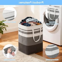 Dailygoods- Wasmand 75 liter - Opvouwbaar - 2 Opbergzakken met Ritssluiting - Waszak met Handvat - Grote Wasverzamelaar - Grijs/Wit — thumbnail 4