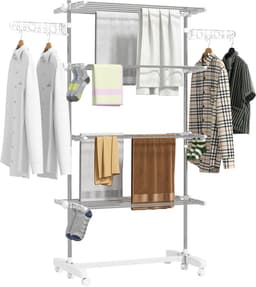 Droogrek opvouwbaar met zijvleugels binnen en buiten gebruik 142 x 55 x 172 cm 4 niveaus wit — thumbnail 1