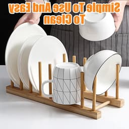 Bamboe Afwasrek voor Keuken, Organisator voor Borden en Bestek, Droogrek voor Servies, Ideaal voor Potten, Pannen en Snijplanken, Bruin Hout, Set van 4 — thumbnail 2