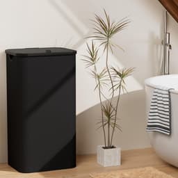 Grote wasmand met deksel van 100 liter, smalle wasverzamelaar, opvouwbare was-sorter met handvat, zwart — thumbnail 5