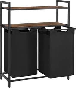 Wasmand Met Manden - Kleding Sorteerder - Kleding Opbergen - Twee Legplanken - 91 cm Hoog - Bruin Zwart — thumbnail 1