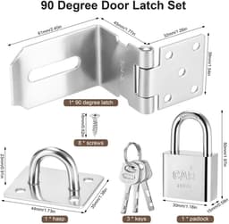 Dailygoods- Deurslot 90-graden - Roestvrij Stalen Tuinpoortslot - Slaapkamerdeurslot - Deurvergrendeling - Extra Beveiliging - Inclusief 3 Sleutels en Schroeven - Poortslot — thumbnail 3