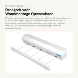 Dailygoods- Droogrek Opvouwbaar Heavy Duty - Wandmontage - Uittrekbaar tot 3,75 m - Ruimtebesparend - Voor Binnen/Buiten - Max. 8 kg belasting - Waslijn — thumbnail 1