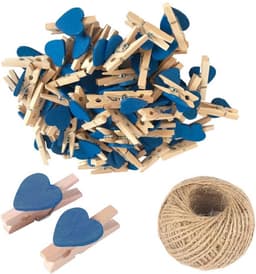 Mini Houten Hartknijpers - Fotoclips Knijpers - Foto's Ophangen - Natuurlijk Hout Materiaal - 3 cm - Blauw — thumbnail 1