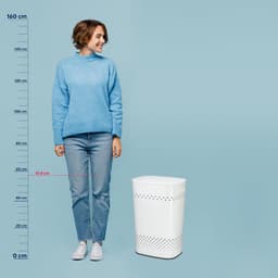 Wasmand met Deksel - Wasbox Kruk - Kleding Opbergen - Goede Luchtcirculatie - 395 x 295 x 575 cm - Wit — thumbnail 4