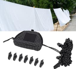 Campingwaslijn - Draagbare drooglijn - Buiten drogen - Reflecterend en winddicht - Tot 7 meter - Zwart — thumbnail 2