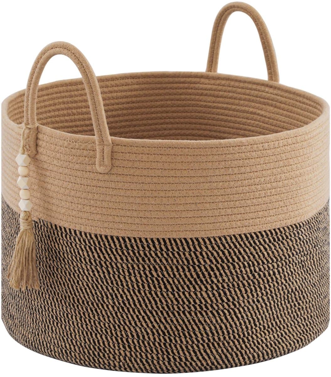 OmGoods - Dailygoody - Wasmand - Gevlochten - Groot formaat - 65 liter - Opbergmand voor speelgoed en dekens - Praktische wasverzamelaar - Jute en zwart — afbeelding 1
