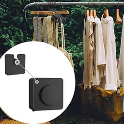 Oprolbare Waslijn - Intrekbare Lijn - Kleding Drogen - Boorvrije Montage - 48 Meter - Zwart — thumbnail 4