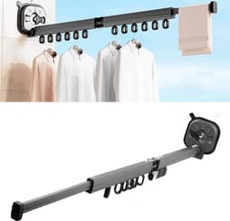 Dailygoods- Droogrek Inklapbaar - Wandmontage - Ruimtebesparend - Uittrekbaar - Aluminiumlegering - Eenvoudige installatie met sterke zuignappen - Wasrek — thumbnail 2