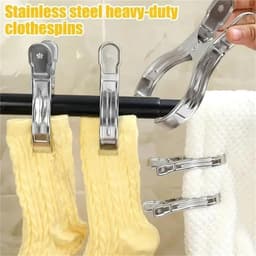 12Pcs Grote Rvs Clips Wasserij Drogen Pin Kleding Pinnen Lente Winddicht Quilt Wasknijpers Strandlaken Klem Hanger Voor Zwembad Stoelen, Wasserij — thumbnail 2