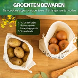 Aardappel en Ui Opbergzak - Groente Bewaartas - Verse Groenten Bewaren - Ademend Katoen - 40x30 cm - Natuurlijk — thumbnail 4