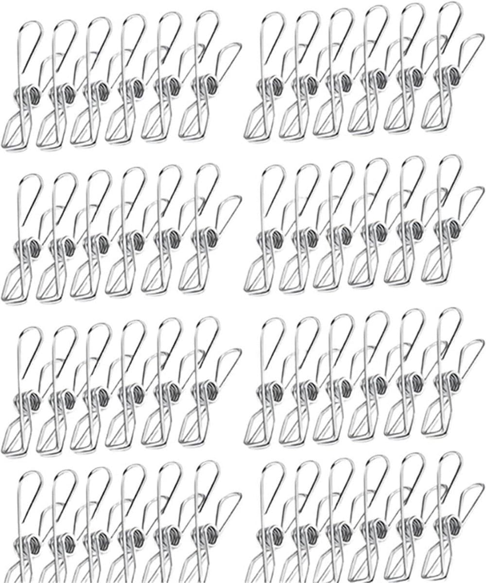 Wasknijpers RVS - Kledingknijpers Clips - Kleding Drogen - Sterk en Stevig - 100 Stuks 6cm - Zilverkleurig — afbeelding 1