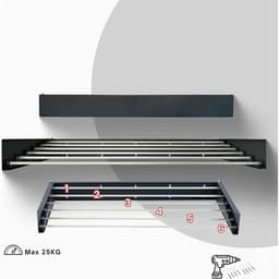 Livista Opvouwbaar Wanddroogrek – 100x50x10,5 cm – Aluminium – Stevig en Ruimtebesparend – Voor Binnen & Buiten – Zwart — thumbnail 3