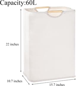 2 stuks - Wasmand - Opbergmand - Vuile Klerenmand - Organizer Kleding - grote wasmanden met handvat - opvouwbare wasmand voor vuile was - waterdichte wasmand - vrijstaande opbergmand - voor kleding, speelgoed, badkamer, woonkamer - 60 L - beige — thumbnail 2