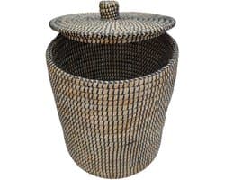 Wasmand met deksel – zeegras – 40 liter – naturel zwart