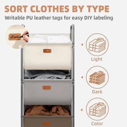 MANIAC 120 liter verticale rollende wasmand, 3 secties wassorteerder met wielen en 2 pauzes, 3-laags wasmanden voor kleine ruimte, slaapzaal, wasruimte, kast, veelkleurige 3-laags — thumbnail 5