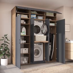 Roomart DORA-I Wasmachine Ombouwkast 190x230 cm - voor 2 Apparaten, 2 Hoge Kasten - Antraciet eiken — thumbnail 4