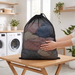 Waszakken met trekkoord, wasnet voor wasmachine voor ondergoed, beha, overhemd, kleding, beddengoed, pluche dieren (zwart, 70 x 90 cm) — thumbnail 2