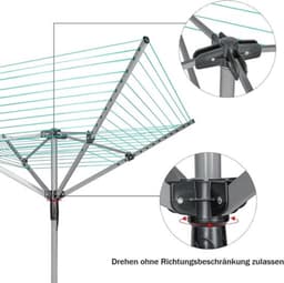 Droogmolen met 4 armen - Wasrek voor buiten - Was drogen - 50 meter waslijn - 213 cm hoog - Zilver — thumbnail 3