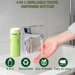 4-in-1 reisdispenser, navulbaar, lekvrij, draagbare reisflessen voor shampoo, draagbare siliconen reisflessen, reisgadgets, vliegtuigdispenser, voor shampoo, crème, spoeling, lichaamsverzorging (groen — thumbnail 2